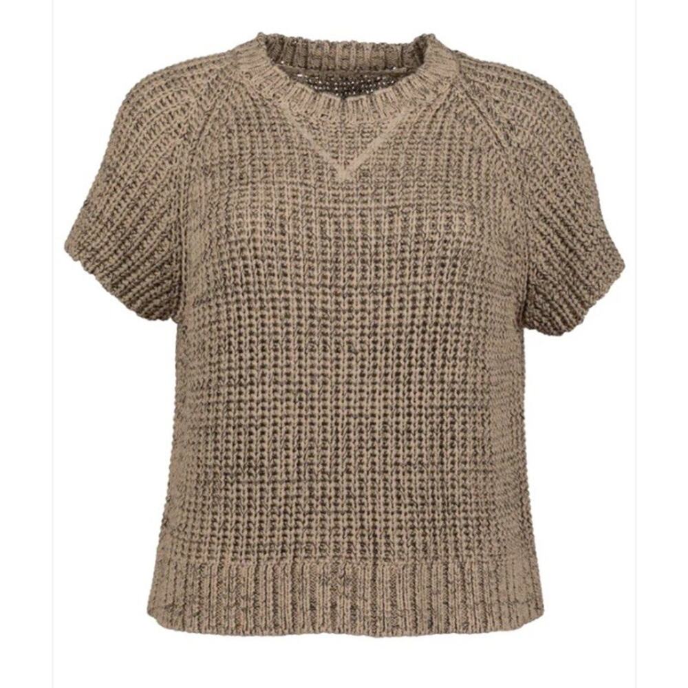 Bishop + Young Chunky Knit Short Sleeve Sweater Women Size XS Brown Boxy Cropped